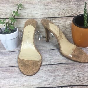 cork heels with clear strap